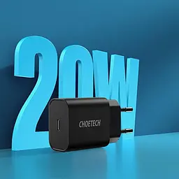 Мережевий зарядний пристрій Choetech (1USBх3A) Type-C PD20W Charger Black (Q5004-EU) - мініатюра 3