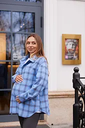 Жіноча сорочка для вагітних стилю oversize в клітинку для майбутніх мам Siena L - XL (46 - 48) Lullababe блакитний - мініатюра 3