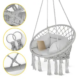 Крісло-гойдалка 4FIZJO Boho Dream 80 см з подушкою, підвісна, плетена Grey (P-5905973404532) - мініатюра 3
