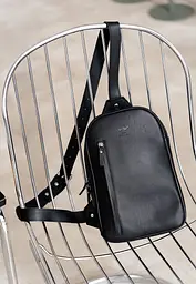 Чоловіча шкіряна сумка Chest bag чорна - мініатюра 6