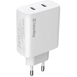Зарядний пристрій ColorWay GaN Mini 50W PD Port PPS USB (Type-C PD 30W + Type-C PD 20W) white (CW-CHS050PD-WT)