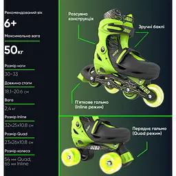 Роликові ковзани Neon Combo розмір 30-33 салатові (NT09G4) - мініатюра 4