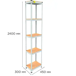 Металевий стелаж Emby Light Series (розмір 2400х450x300мм) 5 полиць ДСП до 100кг Білий - мініатюра 2