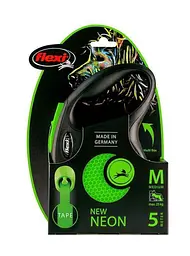 Повідець-рулетка Flexi New Neon для собак що світиться в темряві стрічка М зелений - мініатюра 2