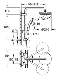 Душова система з термостатом для настінного монтажу Grohe Tempesta System 210 26811001, Хром - мініатюра 7