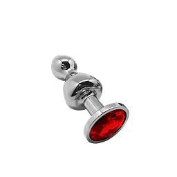 Анальна пробка з кристалом Wooomy Lollypop Double Ball Metal L, 10.5 см (червоний) - мініатюра 2
