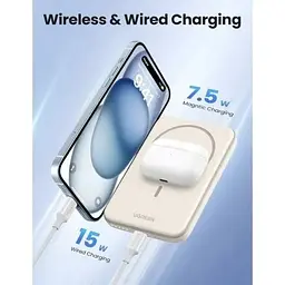 Акумулятор портативний Ugreen PB560 5000mAh MIni Magnetic Wireless 15W бежевий PB560 - мініатюра 5