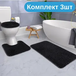 Практичний комплект м'яких килимків для ванної 3 шт., пухнасті антиковзні килимки чорний KT9000605 - мініатюра 2