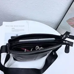 Сумка чоловіча через плече шкіряна чорна планшет на кожен день (12977) - мініатюра 6
