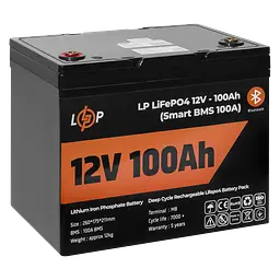 Акумулятор LP LiFePO4 12V (12,8V) - 100 Ah (1280Wh) (Smart BMS 100А) з BT пластик для ДБЖ - мініатюра 4