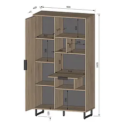 Стелаж комбінований з полицями Moreli Forte F-0006 у стилі Loft 900х1634х400 мм Дуб Кверкус - мініатюра 2