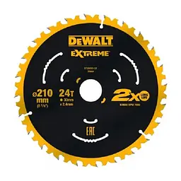 Диск пиляльний DeWALT EXTREME, 210 х 30 мм, 24z, ATB, 7 градусів, 7000 об/хв. (DT20432)