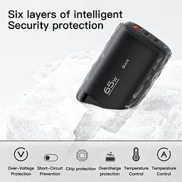 Блок зарядний мережевий адаптер Essager Shining 65W 3 порти 2 Type-c + USB-A чорний - мініатюра 2