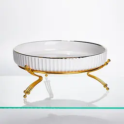 Фруктовница фарфоровая на металлической подставке 25 см, золото Yiwu LB-1572G - миниатюра 2