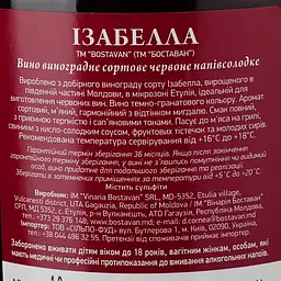 Вино Bostavan Isabella, червоне, напівсолодке, 12%, 1 л (470473) - мініатюра 3