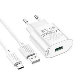 Зарядний пристрій Hoco C109A USB QC 18W білий + кабель USB to Type-C - мініатюра 3