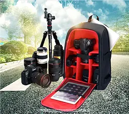 Фото рюкзак універсальний Canon EOS Nikon Sony Olympus з відділом для ноутбука 15.6" + дощовик Чорний з червоним ( IBF022BR ) - мініатюра 3