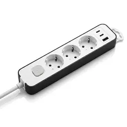 Мережевий фільтр 2E TwoColors 1.5м, 3xТипF, 16A, 2xUSB-C, 1x USB-A, біло-чорний (2E-U03ESU31.5WB)