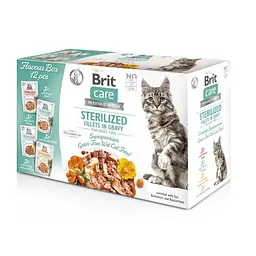 Корм вологий для стерилізованих кішок Brit Care Flavour box Sterilized філе в соусі, набір павучів 12 х 85 г