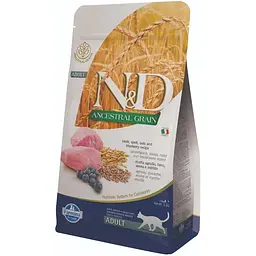 Низькозерновий сухий корм для дорослих котів Farmina N&D Ancestral Grain Lamb & Blueberry Adult із ягням та чорницею 1.5 кг