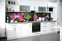 Кухонний фартух самоклеючий Гармонія для кухні наклейка орхідеї каміння Чорний 65х250 см Happy Pocket Z180432