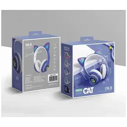 Бездротові дитячі навушники Cat Ear STN-28 Bluetooth з котячими вушками, що світяться сині - мініатюра 4