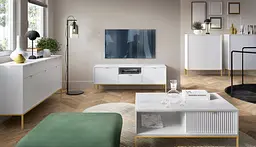 Тумба під телевізор Perfect Home Нова / Nova 2-дверна з 1 шухлядою і золотими ніжками RTV154 Білий (PFH-091224) - мініатюра 7