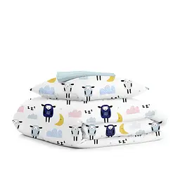 Дитяча постільна білизна в ліжечко SHEEPS CS1, блакитний (SheepBlueSkyeyGrey_LightBlue110x160_140)