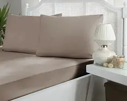 Турецьке простирадло на резинці First Choice 160х200х30 + 2 наволочки 50х70 сатин Mink - мініатюра 1