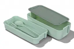 Ланч-бокс еко на 2 яруси з приборами Laprida Delicious lunch 02 Зелений 750 мл (64-21-1172) - мініатюра 5