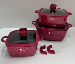 Набір квадратних каструль Higher Kitchen із силіконовими кришками 8 предметів червоний, чорний HK-323 - мініатюра 5