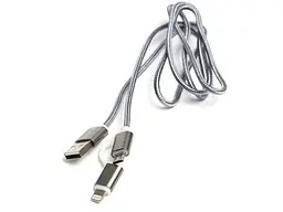 Кабель PowerPlant Quick Charge 2A 2-в-1 cotton USB 2.0 AM – Lightning/Micro 1м grey (KD00AS1289)