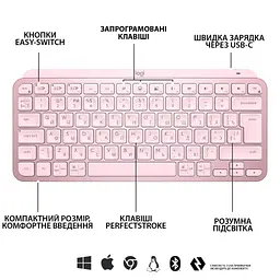 Клавіатура Logitech MX Keys Mini Wireless Illuminated UA Rose (920-010500) - мініатюра 6