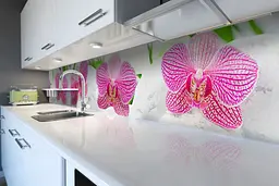 Кухонний фартух Делікатні Орхідеї для кухні наклейка ПВХ рожеві квіти Білий 60х200 см Happy Pocket Z180548