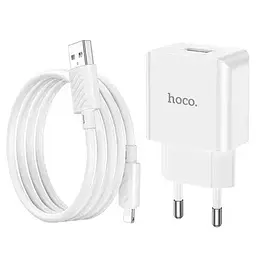 Зарядний пристрій HOCO C106A 1 USB 2.1A кабель Lightning Білий