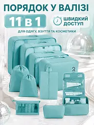 Набір дорожніх органайзерів для валізи 11 в 1 для одягу, взуття та косметики бірюзовий (49676170) - мініатюра 2