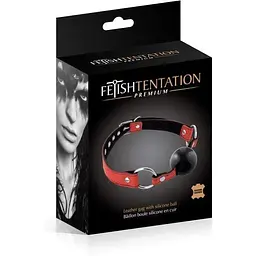 Кляп Fetish Tentation Premium LeaTher gag With silicone ball Red - мініатюра 2