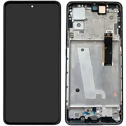 Дисплей Motorola XT2203 Edge 30 чорний, Amoled, оригінал PRC, з рамкою синього кольору, Meteor Grey