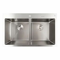 Кухонна мийка 78x48 нержавійка на дві чаші Platinum Handmade (круглий сифон, 3.0/0.8), Нержавіюча сталь