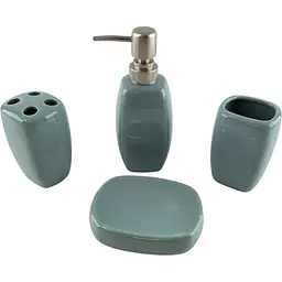 Набір аксесуарів для ванної кімнати No brand керамічний синьо-сірий 23x21x11 см - мініатюра 3