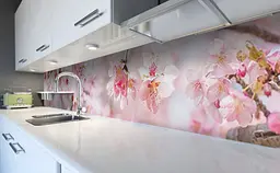 Кухонний фартух Сакура вінілова для кухні 65х250 см Квіти вишні Рожевий Happy Pocket Z184435
