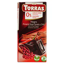 Шоколад чорний Torras з рожевим перцем, корицею та чилі без цукру 75 г