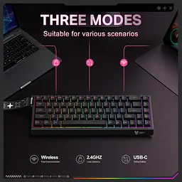 Клавіатура Onikuma ігрова MT-63 бездротова з RGB підсвіткою для ПК ігор та геймінгу Чорний - мініатюра 3