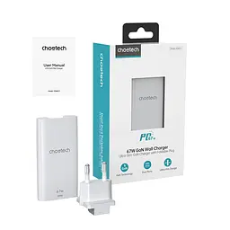 Мережевий зарядний пристрій Choetech PD6011 Ultra thin PD67W GAN A+C White (43-00155) - мініатюра 4