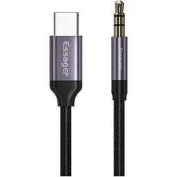 Аудіо-перехідник Type-C to AUX Mini-Jack 3.5 mm Essager 1М Кабель Аукс на Тайп-С (USB-C) Black-Grey (695523740259) - мініатюра 2