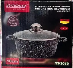 Каструля Styleberg із гранітним антипригарним покриттям 1.6л 18см ST-3019 Чорна - мініатюра 5