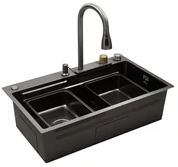 Кухонна мийка Kroner KRP Schwarze - SET7545HM PVD (3.0/0.8 мм) (CV033382) - мініатюра 3