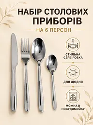 Набір столових приборів 24 предмети на 6 персон, ложки виделки ножі з нержавіючої сталі (49676231) - мініатюра 2