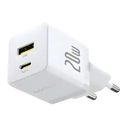 Зарядний пристрій Baseus 1xUSB-C 20 Вт + 1xUSB білий + кабель USB-C — USB-C 60 Вт 1.0 м (P10111608213-01) - мініатюра 6
