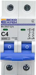 Модульний автоматичний вимикач 2р - 4А - С - ВА-2017 АСКО-УКРЕМ (A0010170036) - мініатюра 2